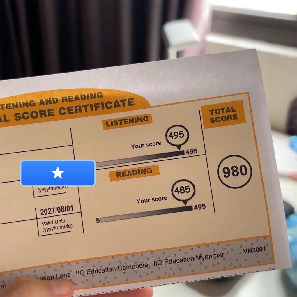 Chứng chỉ TOEIC 980/990 của Nguyễn Văn Trường